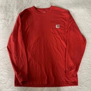 Men's Small CARHARTT Chili Pepper Heather Long Sleeve Workwear Pocket T-Shirt